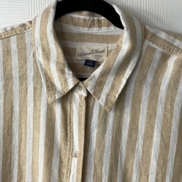 Universal Thread Womens Tan & White Striped Long Sleeve Button Down  Size M - Picture 3 of 11